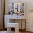 thumbnail image 3 of Makeup Vanity With Led Lighted Mirror & Power Outlet, 3 Lighting Modes, Brightness Adjustable, Vanity Desk With Acrylic Tabletop & Drawers and Cabinets for Bedroom, White, 3 of 8