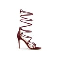 thumbnail image 3 of BLISSFUL STEP Women Strappy Straps Lace Up Stiletto Heel Sandals Burgundy 10, 3 of 7