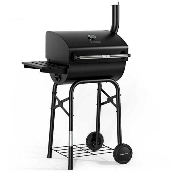 MASTER COOK 30 Inch Barrel Charcoal Grills with Foldable Side Tables, Outdoor Smoker BBQ grill for Camping, Patio, Black