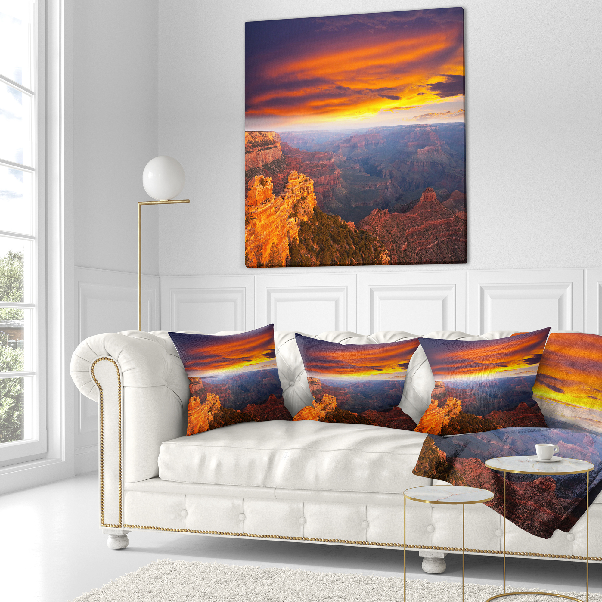 Designart Colorful Grand Canyon At Sunset - Landscape Printed Throw Pillow - 16x16