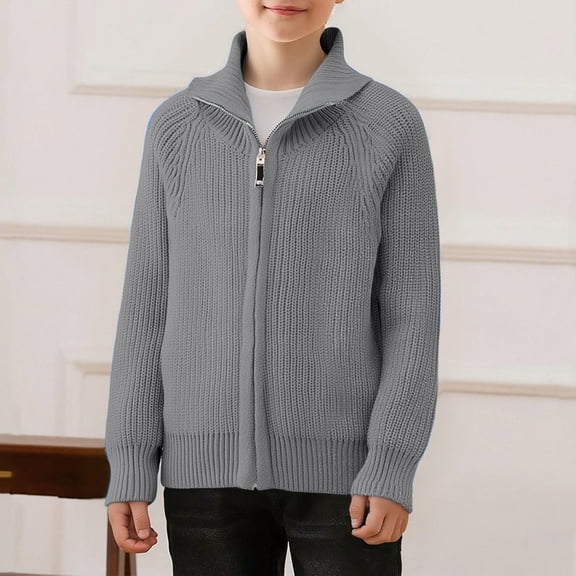 AUNVITO Boys & Girls Knitted Cardigan Sweater Warm Long Sleeve Versatile Outerwear 4-14Y | Soft Cotton Cozy Casual Wear for Kids Winter Autumn