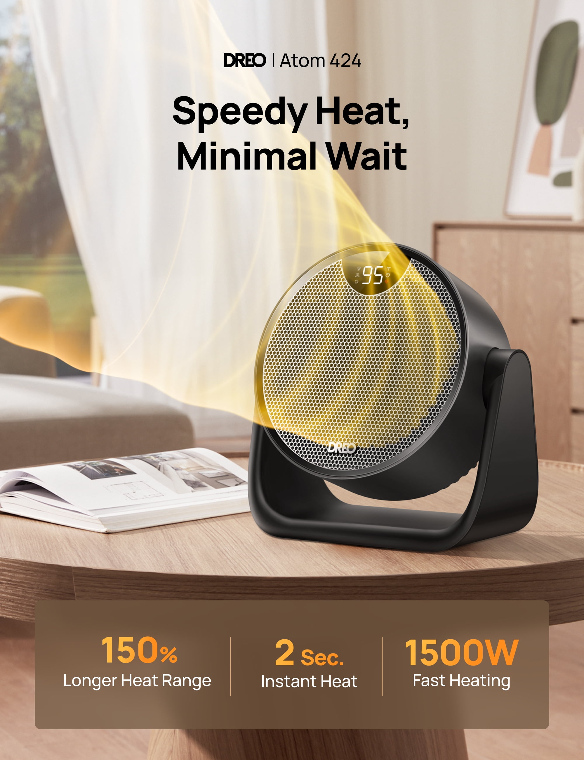 DREO Circular Space Heater with 60° Adjustable Tilt and ECO Mode