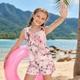 thumbnail image 3 of Xoenoiee Butterfly Cherry Blossom Print Girls Swimsuit 2 Piece Girls Tankini Swimsuit Swim Shorts Girl Bathing Suit Swimwear with Removable Pads, 6-7 Years, 3 of 7