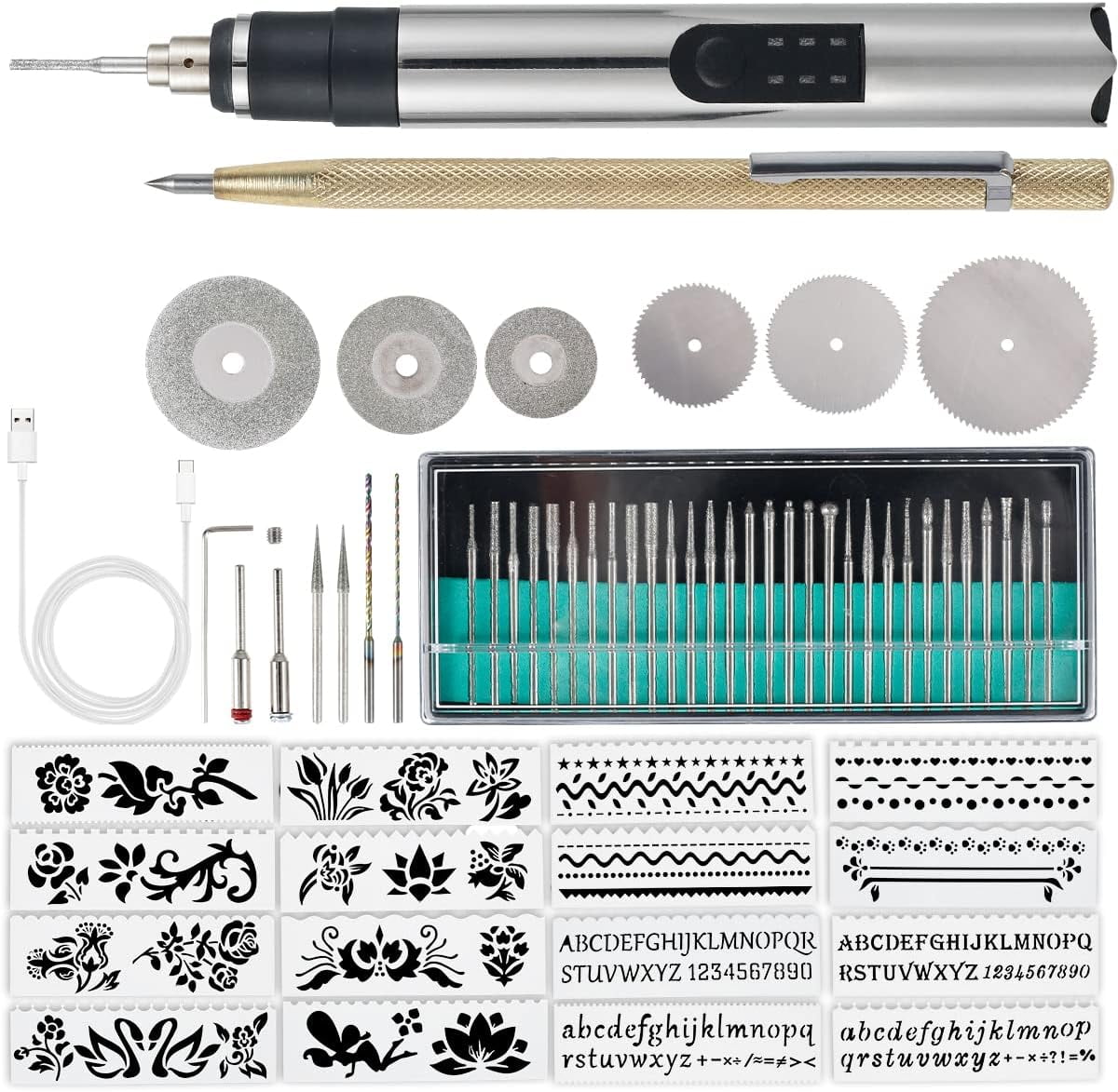 Wiher Electric Engraving Pen Cordless Micro Carving Pen with 3 Adjustable Speed 280mAh Rechargeable Engraver Machine Wireless Etching Engraving Tool for Jewelry Wood Metal Glass Stone OC