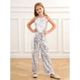 thumbnail image 3 of LiiYii Girls Sequin Pageant Jumpsuit High Neck Romper Wide Leg Pants Party Dance Prom Silver 6, 3 of 8
