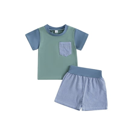 

Bagilaanoe 2pcs Toddler Baby Boy Short Pants Set Contrast Color Short Sleeve Print T-Shirt Tops + Shorts 6M 12M 18M 24M 3T 4T Kids Casual Summer Outfits