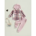thumbnail image 2 of Suealasg 2Pcs Kids Girls Fall Outfits Clothes 1T 2T 3T 4T 5T 6T Children Girls Long Sleeve Plaid Pocket Hooded Shirts Tops Long Pants Casual Autumn Clothing for Little Girls, 2 of 9