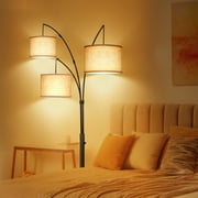 OUTON 3 Light Floor Lamp, 80 Mordern Standing Lamp with Linen Lamp Shade, Arc Floor Lamp for Living Room, Bedroom, Office, 3 Bulbs Includes(Black)