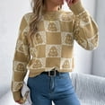 thumbnail image 6 of UngA Halloween Sweatshirt Sweaters for Women Casual Crewneck Long Sleeve Floral Print Cable Knit Pullover Sweater Tops Khaki,S, 6 of 7