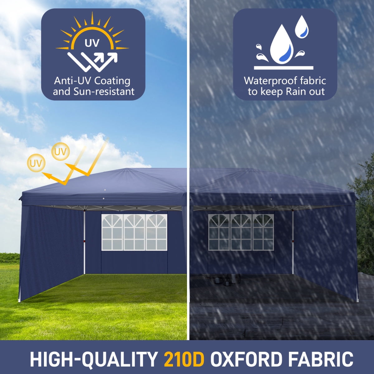 10'x20' Gazebo Waterproof Outdoor Canopy Patio Tent with Reinforced Canopy, 2 Windows Practical Waterproof Folding Tent, Party Tent for Wedding BBQ Cater, Blue