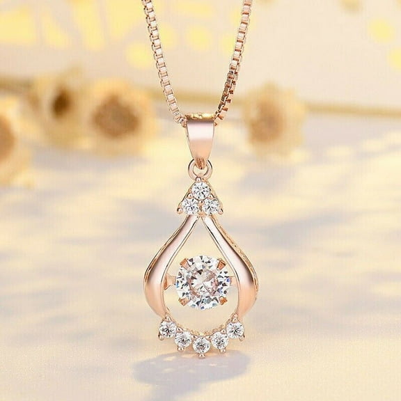 Forever Jewels 2Ct Round Cut Moissanite Women Teardrop Pendant 14K Rose Gold Plated