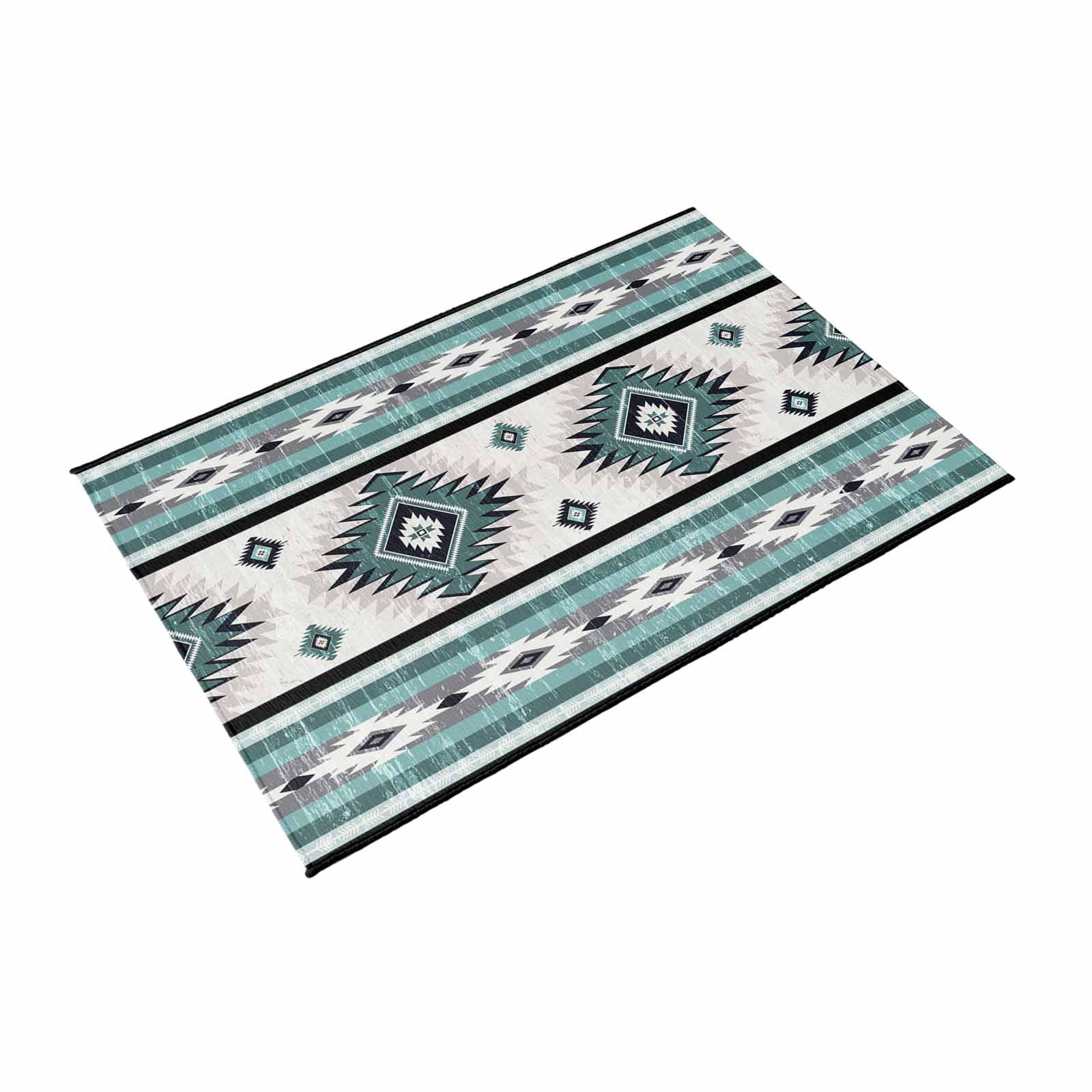 Turquoise Boho Outdoor Rug for Patio/Deck/Porch, Non-Slip Large Area Rug 5 x 8 Ft, Southwestern Ethnic Aztec Retro Geometric Indoor Outdoor Rugs Washable Area Rugs, Camping Rug Carpet Runner
