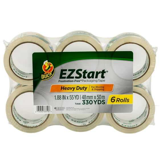 EZ Start Clear Packing Tape Refills - 6 Rolls of Quiet Easy Packaging for Boxes, Shipping, Moving & Storage 1.88 Inch x 55 Yards 3" Core (287862)