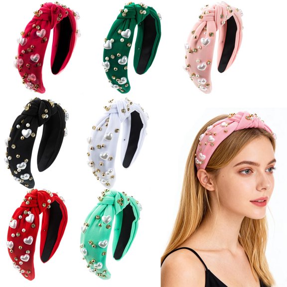 Minjewel Valentine's Day Heart & Pearl Wide Brim Headband for Women, Trendy Elegant Hair Accessory, Valentine Party Wedding & Special Occasions,A