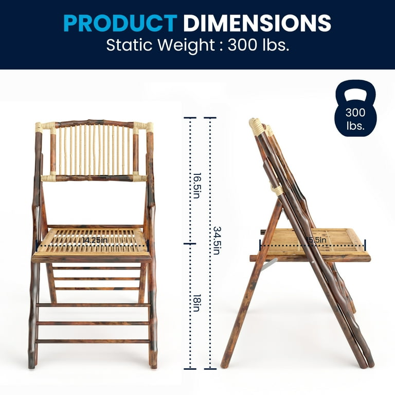 Flash Furniture Adult Size Folding Bohemian Bamboo Chairs with Curved Backs Set of 2