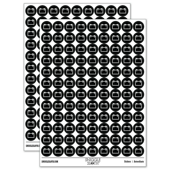 Car Battery Icon 200  Round Stickers - Black - Gloss Finish - 0.50" Size