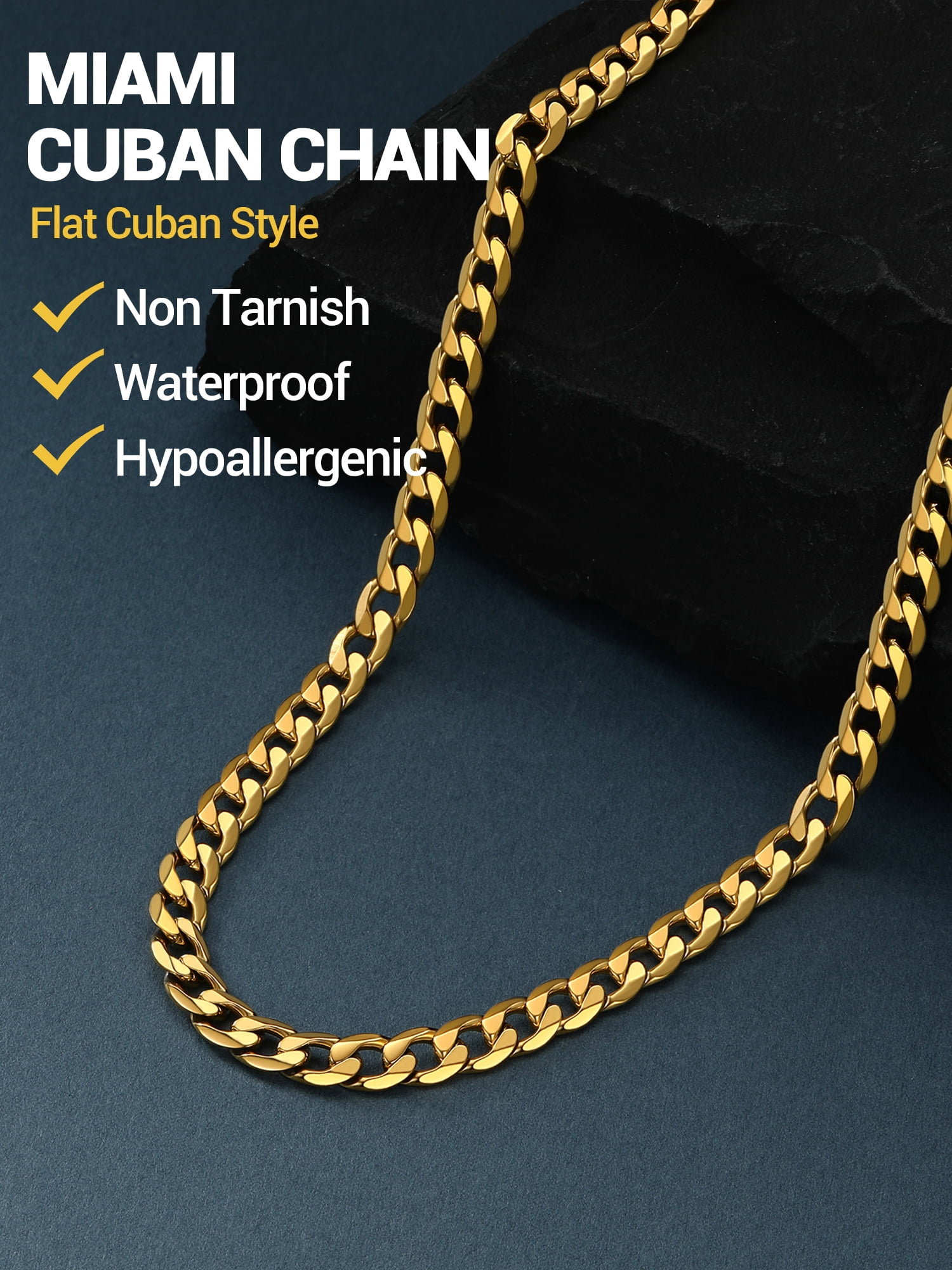 PROSTEEL Chain Necklace for Men 6mm Stainless Steel 14K Gold Plated Cuban 18 Inch Birthday Father Day Jewelry Gifts for Husband Dad Adults