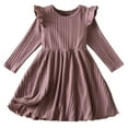 thumbnail image 2 of NAISIBABY Girls Casual Dress, Long Sleeve Solid Color Ruffled Knitted Cotton Dress Pink 2-3T, 2 of 4
