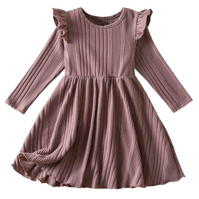 FAIWAD Toddler Girl Christmas Dress Kids Ribbed Knit Sweater Dresses Ruffle Long Sleeve A-Line Fall Winter Dresses
