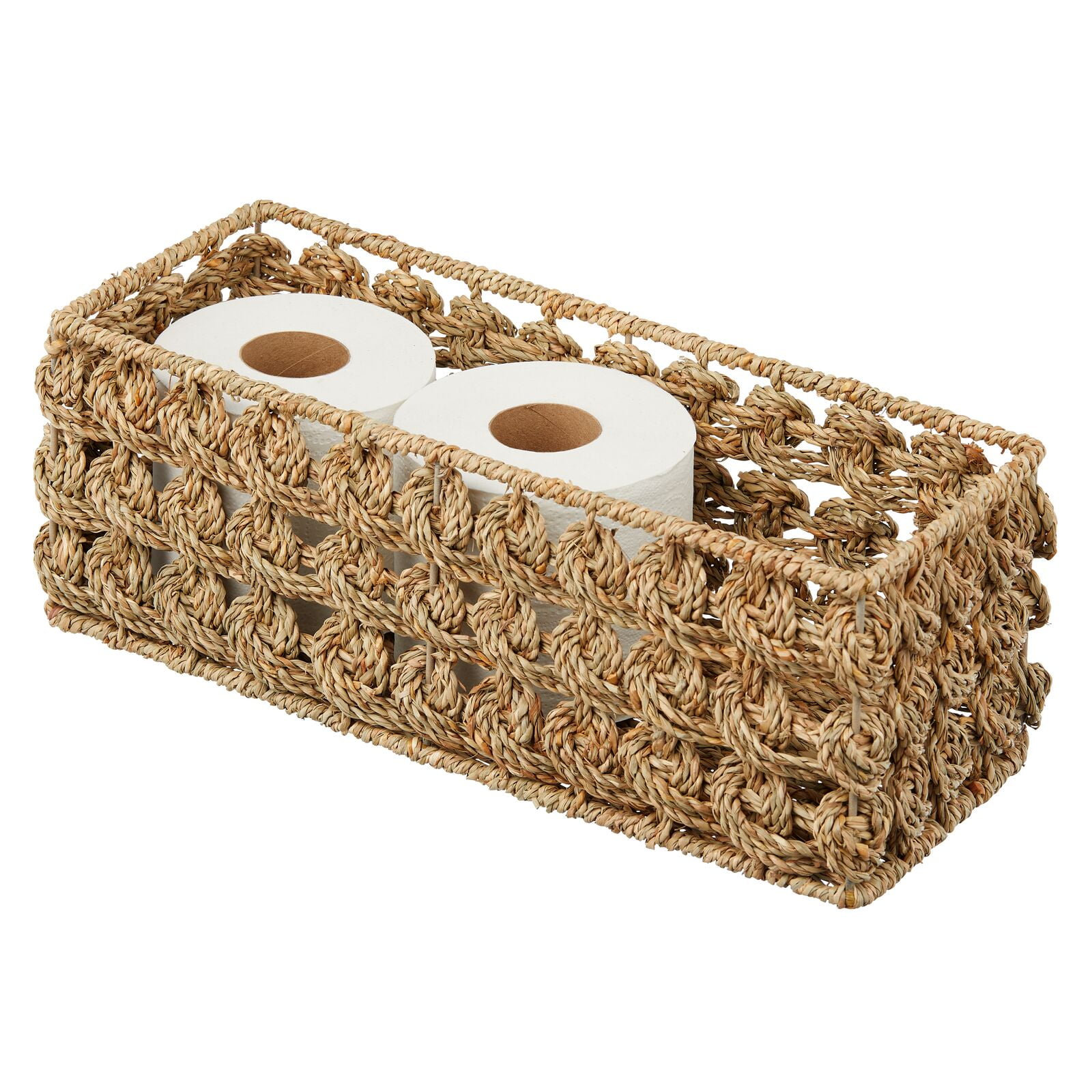 mDesign Small Natural Rose Woven Seagrass Bathroom Toliet Roll Holder Storage Organizer Basket ...