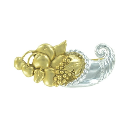 Danecraft Gold Silver Tone Cornucopia Basket Horn of Plenty Harvest Pin Brooch