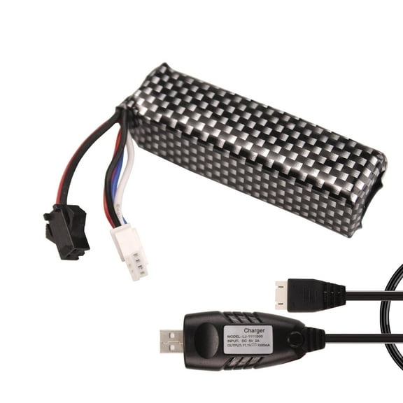 11.1V 2000mAh Airsoft LiPo Battery with USB Charger, 25C High-Discharge Rate SM & XH-4P Connectors  for Gel Ball Blasters
