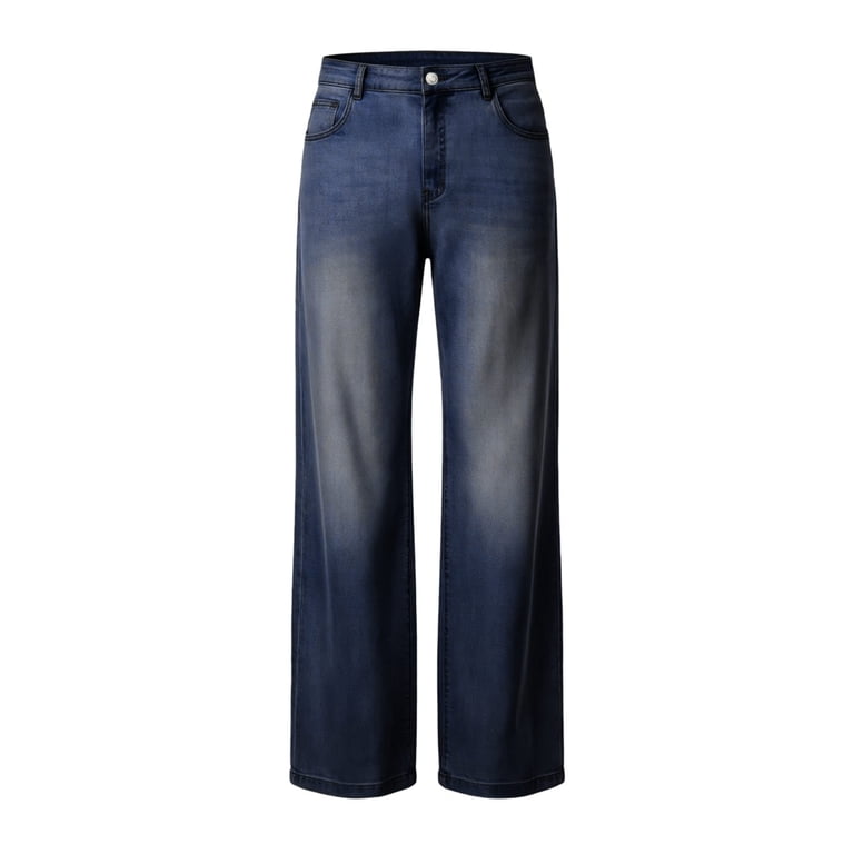 HBBIKVI Men's Casual Pants Flat Front Jeans Stretchable Elastic Waist Loose Fit Full Length Solid Color for Everyday Wear