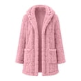 thumbnail image 4 of Fleece Jacket Women Casual Open Front Sherpa Jacket Plus Size Long Sleeve Winter Fleece Coat with Hood Mid Length Plush Outwear, 4 of 7