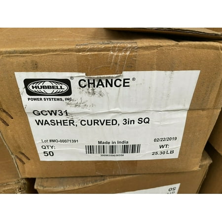 

HUBBELL WASHER SQ CURVED 11/16in HOLE 3in SQ GCW31 (50 PC CASE)