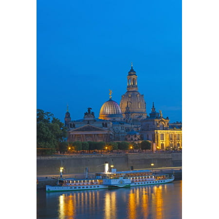 Europe, Germany, Saxony, Dresden, Bank of River Elbe, Church of Our Lady, Cruise Vessels Print Wall Art By Chris
