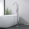 thumbnail image 2 of Dawot Floor Mount Bathtub Faucet, Polished Chrome Brass Bathroom Freestanding Tub Filler Single Handle Tub Spout, with Hand-held showerhead, 2 of 12