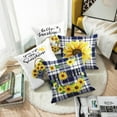 thumbnail image 5 of Set of 4 Throw Pillow Covers Sunflowers You are My Sunshine Blue Buffalo Grid Watercolor Decorative Pillow Cases Home Decor Standard Square 18x18 Inches Pillowcases, 5 of 6