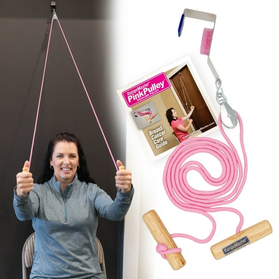 RangeMaster PinkPulley Cancer Care Shoulder Pulley │ Aids in Recovery and Rehabilitation │ Breast Cancer Patient Instructional Guide Included │ Metal Bracket Door Attachment