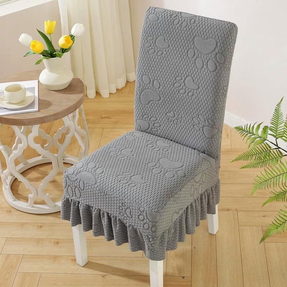 Chair Covers for Dining Room Stretch Chair Slipcovers with Skirt Removable Washable Kitchen Chair Protector Cover Set for Home, Party, Wedding(Dark Gray)