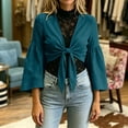 thumbnail image 5 of Cmfcve Women's Tie Front Crop Cardigans Long Bell Sleeve Cotton Linen Shrugs Casual Summer Beach Cover Ups, 5 of 7