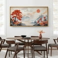 thumbnail image 4 of Large Framed Canvas Print Autumn Red Maple Mountain Landscape – Traditional Asian Ink-Style Artwork Wall Art Decorative Ready to Hang Painting for Living room Bedroom - 60"x30" Natural Frame, 4 of 7