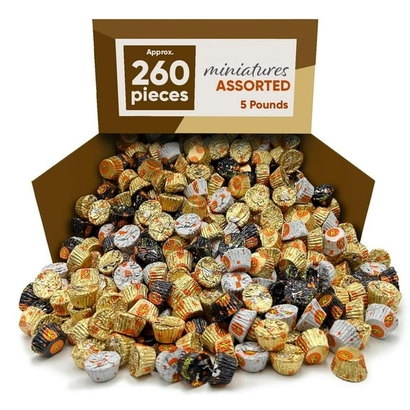 Rease’s Peanut Butter Cups Miniatures Assortment Bulk Chocolate Halloween Candy | Approx. 260 Pieces | 5 Pound Bag | Individually Wrapped Candy for Parties, Buffets, Gifts, and Treats!