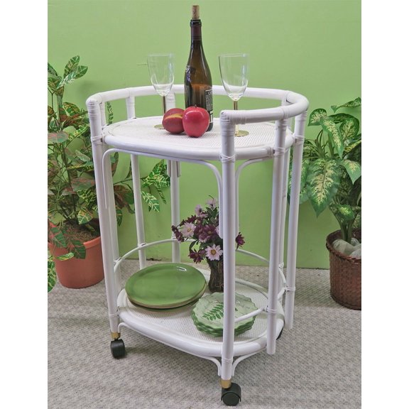 Denisa Rattan Serving Cart, White