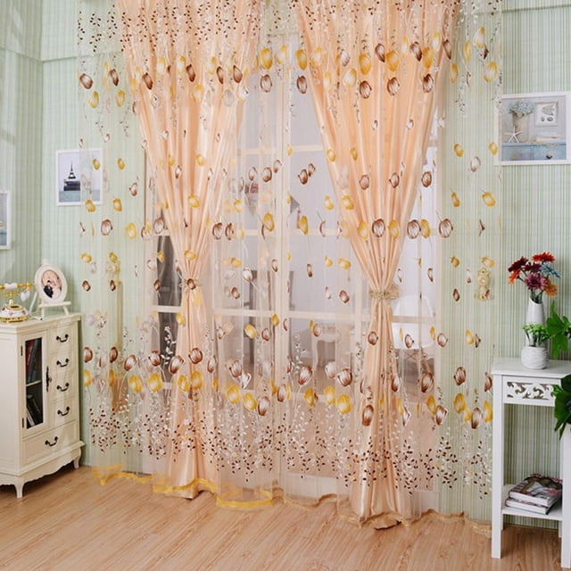 4 cortinas de bufanda de cortina de ventana transparente de hilo de flor de tulipán (naranja)