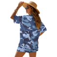 thumbnail image 2 of FKEKYI Camo Blue Print Women's 2 Piece Set Summer Short Shirt Open Front Top & Relaxed Shorts with Elastic Waist Soft Vacation Outfit Loungewear Beachwear, L, 2 of 7