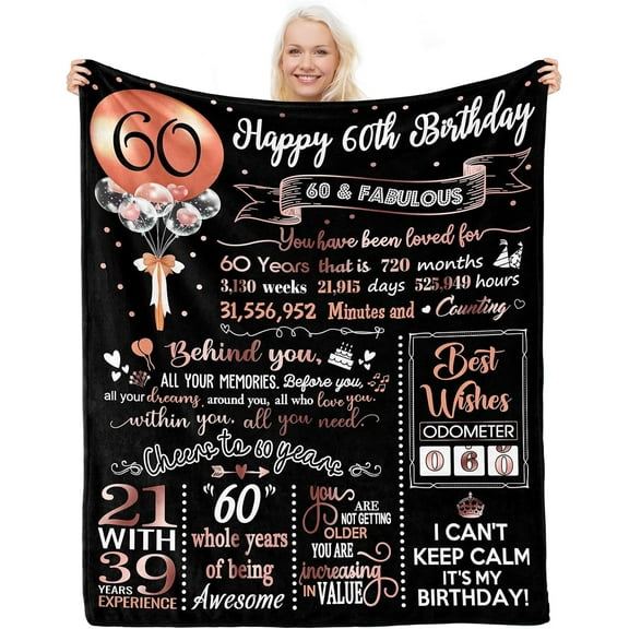LHSHID 60th Birthday Gifts for Women Men Best 60th Birthday Gift Ideas Happy 60th Birthday Gifts Decorations Women 1963 60th Birthday Blanket Funny 60 Year Old Gifts for Mom Dad Sister 50x60in