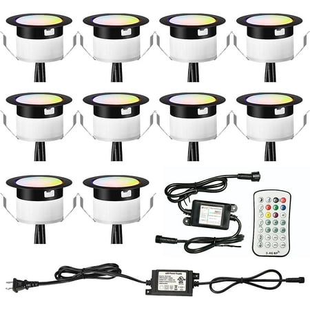 

LATSKGNT LED Deck Lights Kit RGBW 10pcs Muticolor & Warm White Low Voltage Waterproof Φ1.77 Recessed RGBW In-ground Lighting Garden Yard Soffit Patio Stair Decor Lamp Black