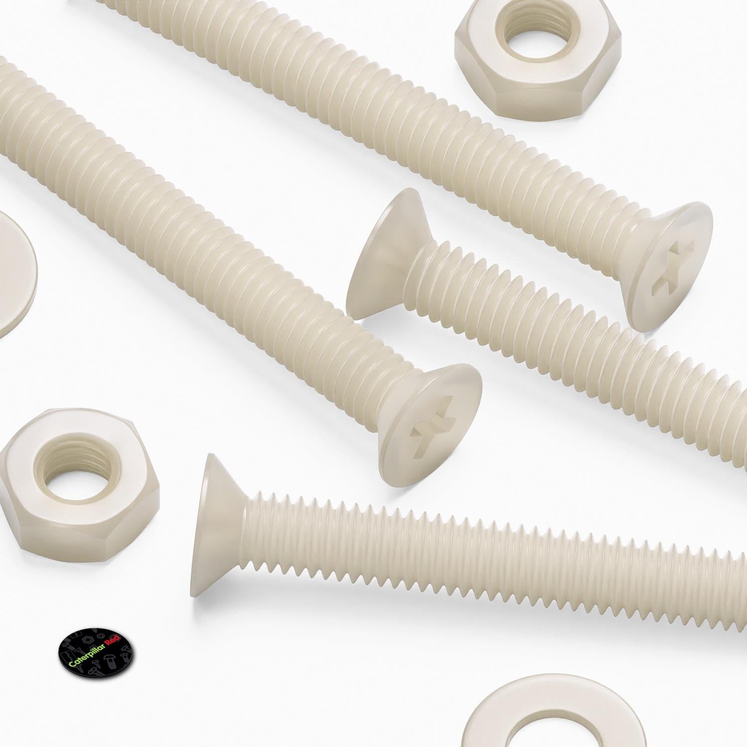 50 x Nylon Countersunk plastic machine screws, M3 x 25mm, Plastic Bolts, Nuts & Washers, (3/32 x 1 in)