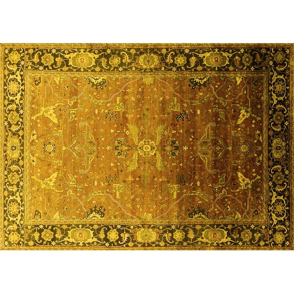 Ahgly Company Indoor Rectangle Oriental Yellow Industrial Area Rugs, 8' x 12'