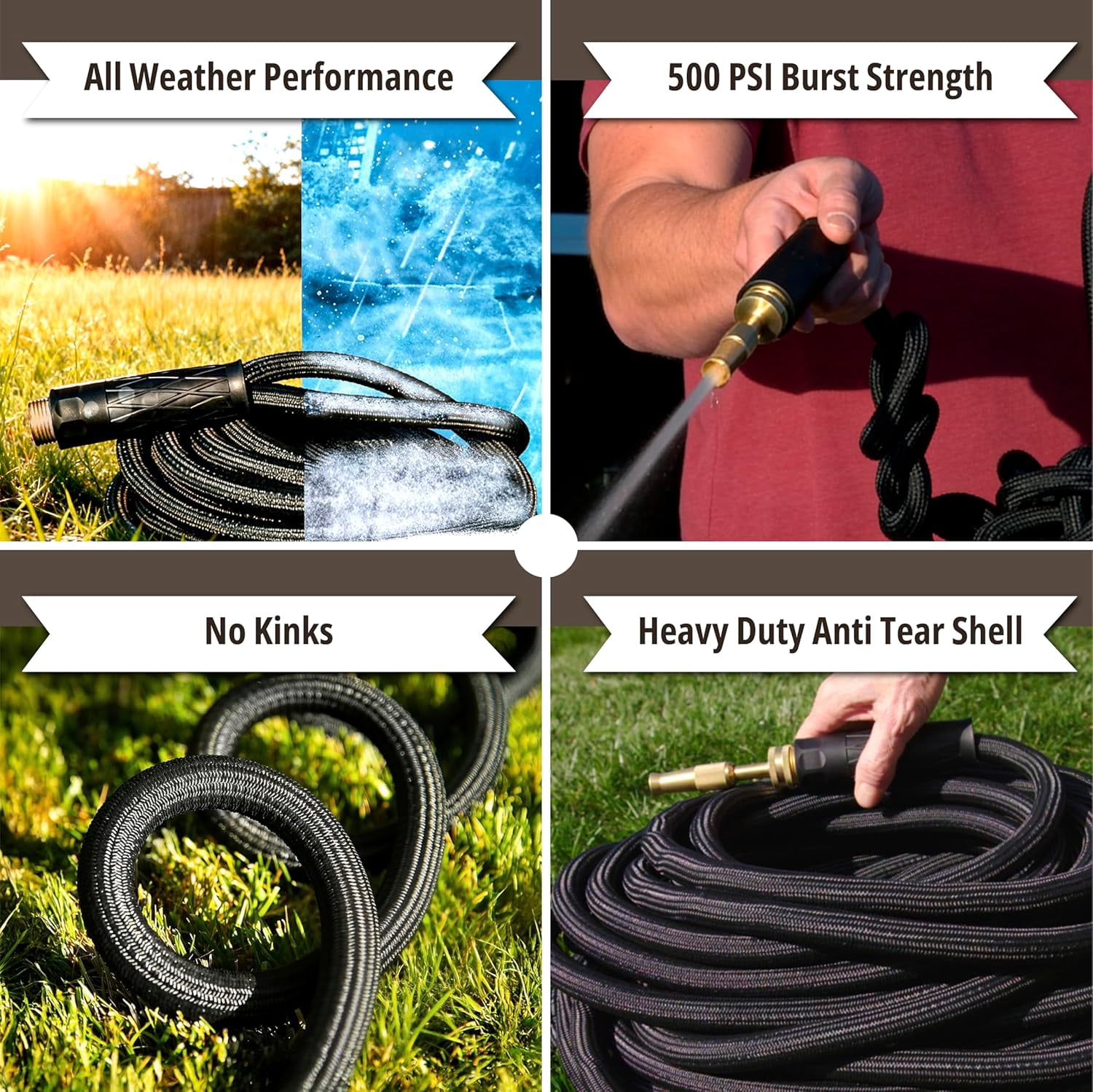 HYDROSTEEL PRO 50 Ft Metal Garden Hose with Nozzle, Indestructible 3-Layer Stainless Steel Heavy Duty Water Hose 50Ft x 5/8 in. Kink Free Design Will Not Kink, Flexible, NON Expandable, 500 PSI