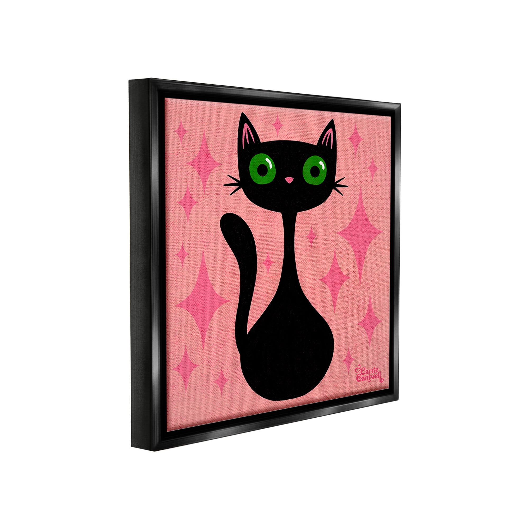Stupell Industries Cat with Pink Diamonds Animals & Insects Painting Black Floater Framed Canvas Art Print Wall Art, 25 x 25