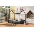 thumbnail image 6 of DreamBuck Full size House Bed for Montessori Floor Bed with Door and Fence, Metal House Floor Bed for Boys, Girls, , Full Bed Frame for Playhouse, No Box Spring Needed, Black, 6 of 9