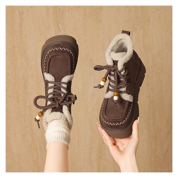 Womens Snow Boots Winter Boots Fur Lined Warm Hiking Boots Ladies Lace Up Walking Boots Anti-Slip Lightweight Ankle Boots