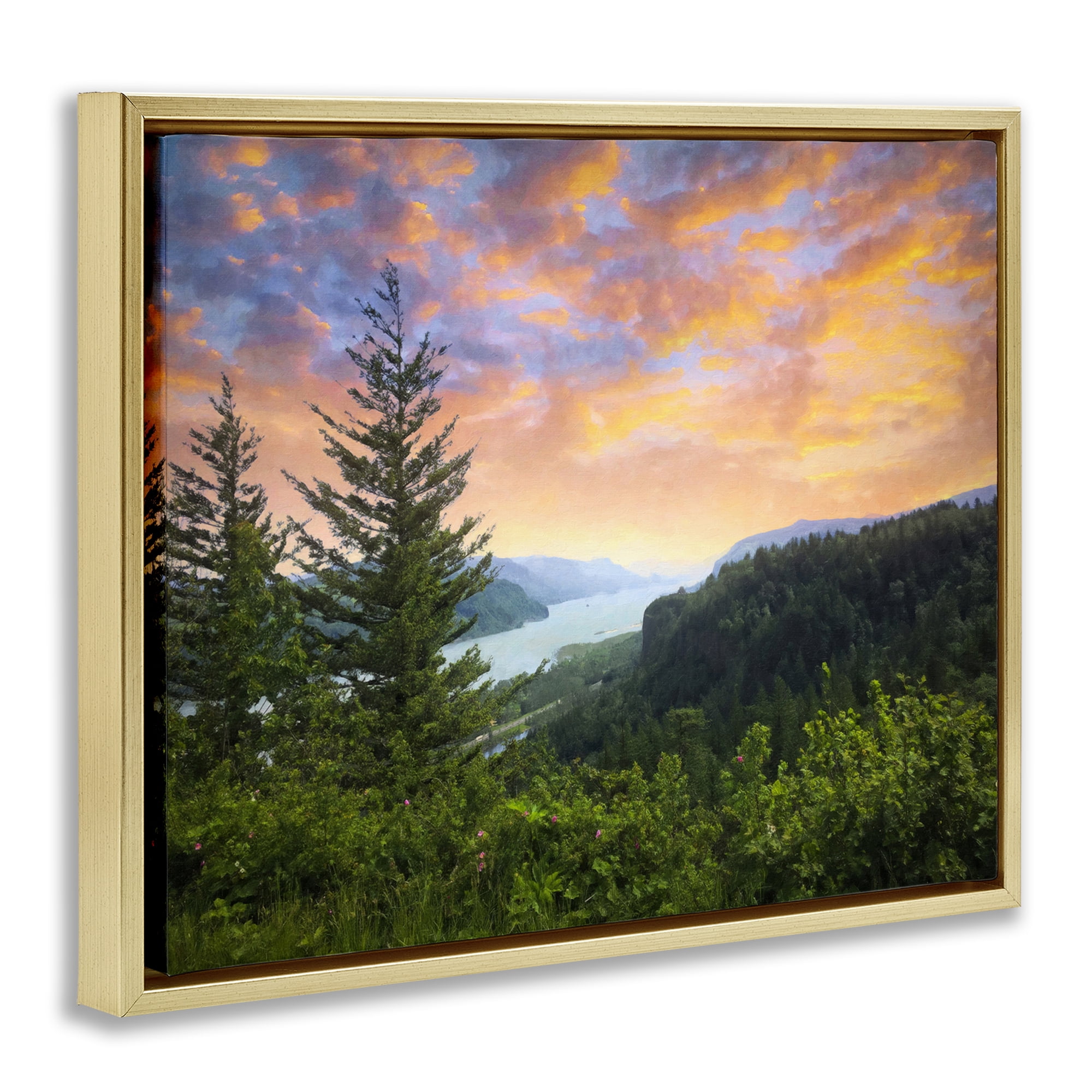 Stupell Industries Scenic Overlook at Sunset Landscape & Nature Painting Gold Floater Framed Canvas Art Print Wall Art, 31 x 25