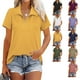 thumbnail image 4 of Blusa Cremallera Cuello En V Abertura Lateral Color Puro Casual Suelto Manga Corta Tops para Mujer Amarillo XXL, 4 of 6